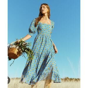 Eddy Barbara Square neck dress size 8 Lapis & Laguna Floral Blue NWT